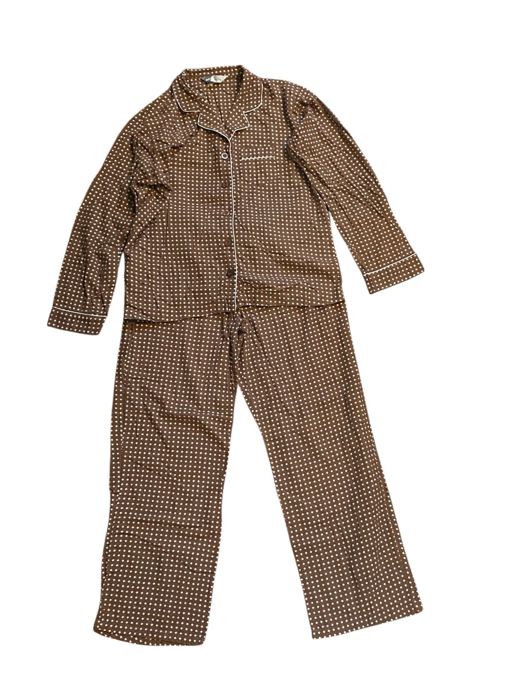 Nicki Nicole Miller Cotton Flannel Pajama Set Women’s Large Brown with White
